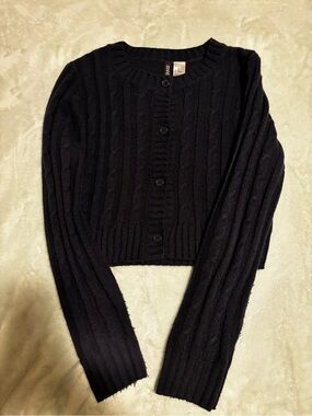 H&M Navy Cable Knit Cropped Cardigan